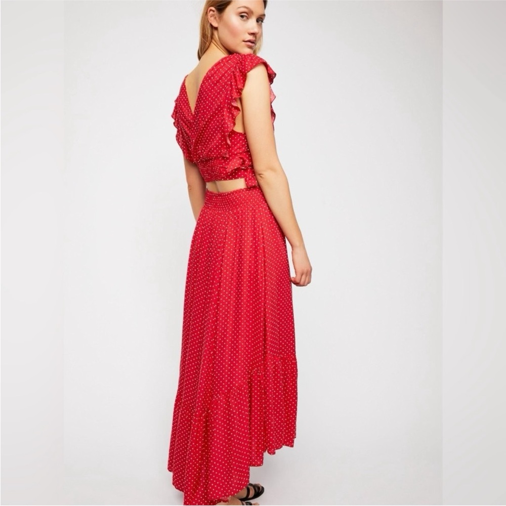 Free People Red and White Polka Dot Maxi Skirt and Top Set - Picture 2 of 6